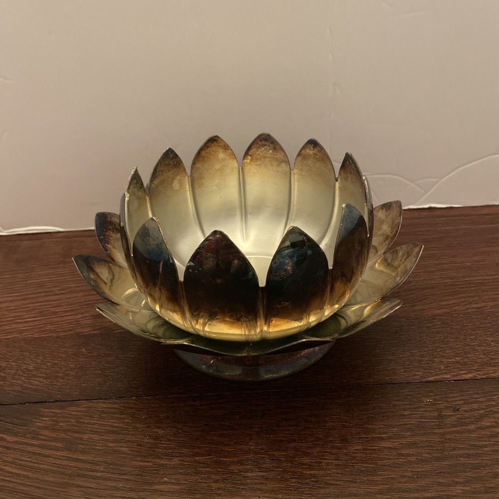 Leonard Silverplate Lotus‎ Flower Bowls without Insert Tray 2 Pc-